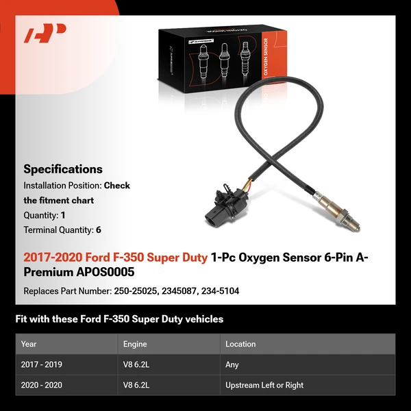 2017-2020 Ford F-350 Super Duty 1-Pc Oxygen Sensor 6-Pin A-Premium APOS0005