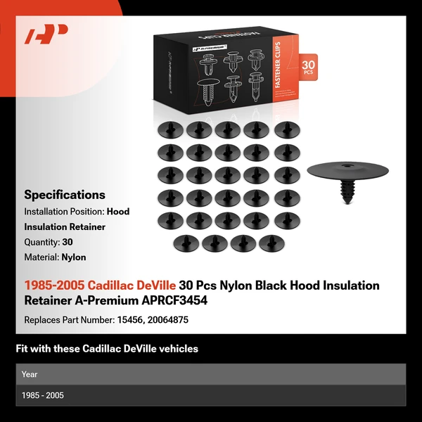 1985-2005 Cadillac DeVille 30 Pcs Nylon Black Hood Insulation Retainer A-Premium APRCF3454
