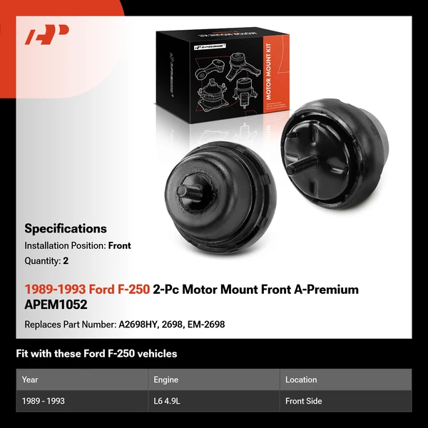 1989-1993 Ford F-250 2-Pc Motor Mount Front A-Premium APEM1052
