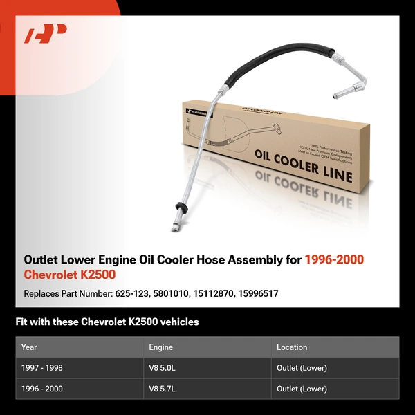 Outlet Lower Engine Oil Cooler Hose Assembly for 1996-2000 Chevrolet K2500