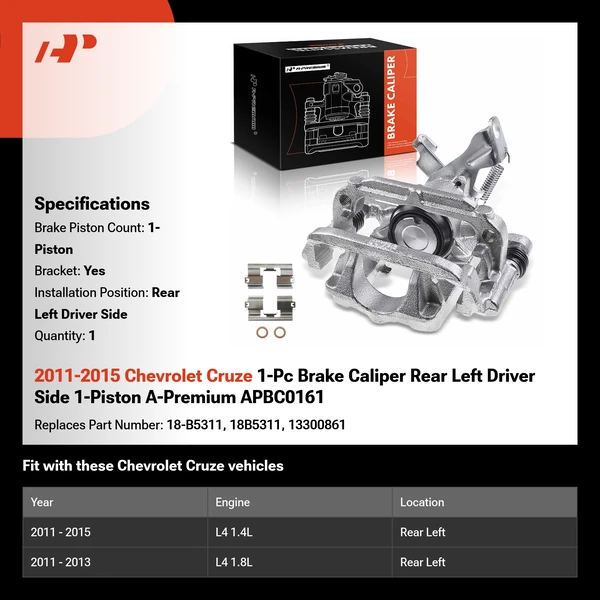 2011-2015 Chevrolet Cruze 1-Pc Brake Caliper Rear Left Driver Side 1-Piston A-Premium APBC0161