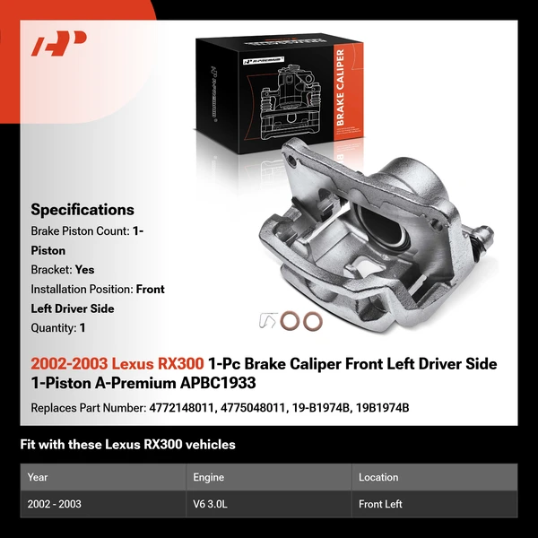 2002-2003 Lexus RX300 1-Pc Brake Caliper Front Left Driver Side 1-Piston A-Premium APBC1933