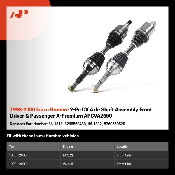 1998-2000 Isuzu Hombre 2-Pc CV Axle Shaft Assembly Front Driver & Passenger A-Premium APCVA2650