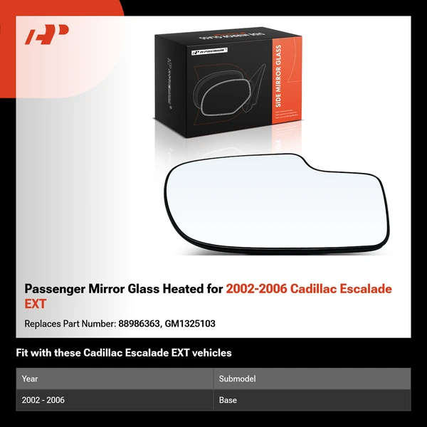 Passenger Mirror Glass Heated for 2002-2006 Cadillac Escalade EXT