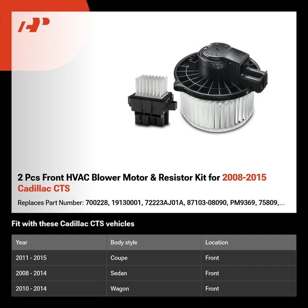 2 Pcs Front HVAC Blower Motor & Resistor Kit for 2008-2015 Cadillac CTS