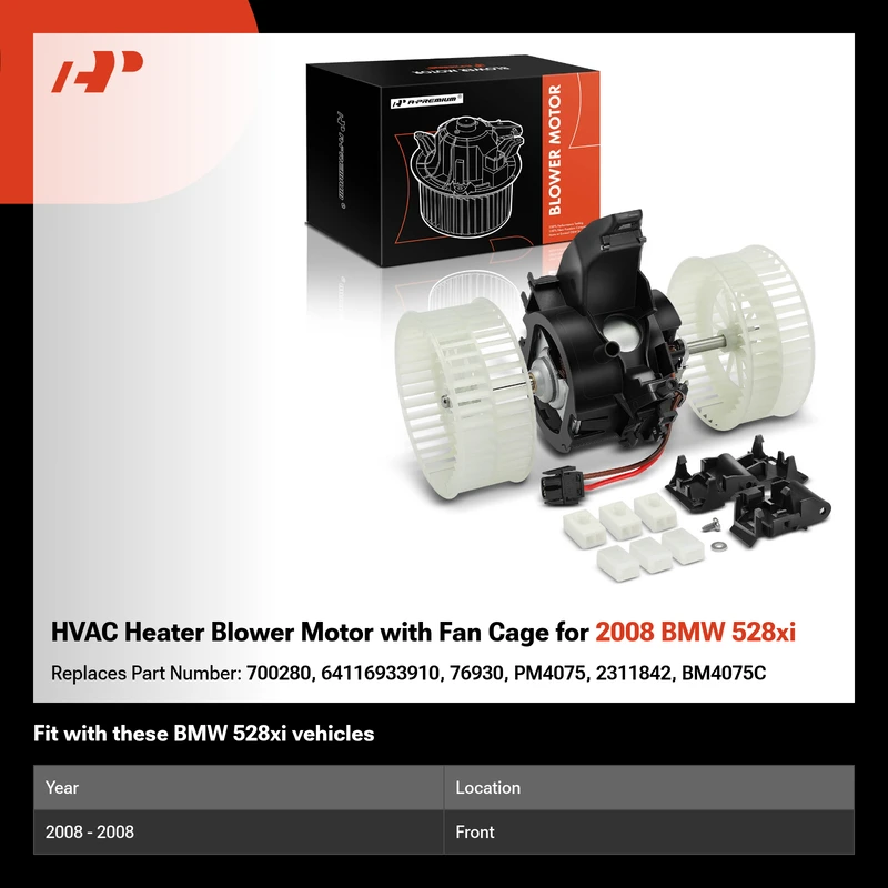 HVAC Heater Blower Motor with Fan Cage for 2008 BMW 528xi