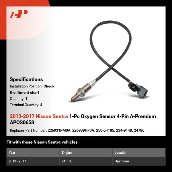 2013-2017 Nissan Sentra 1-Pc Oxygen Sensor 4-Pin A-Premium APOS0658