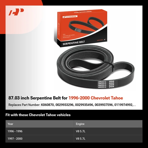 87.03 inch Serpentine Belt for 1996-2000 Chevrolet Tahoe