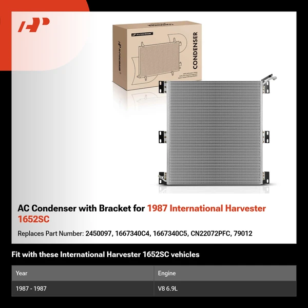 AC Condenser with Bracket for 1987 International Harvester 1652SC