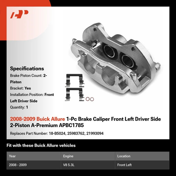 2008-2009 Buick Allure 1-Pc Brake Caliper Front Left Driver Side 2-Piston A-Premium APBC1785