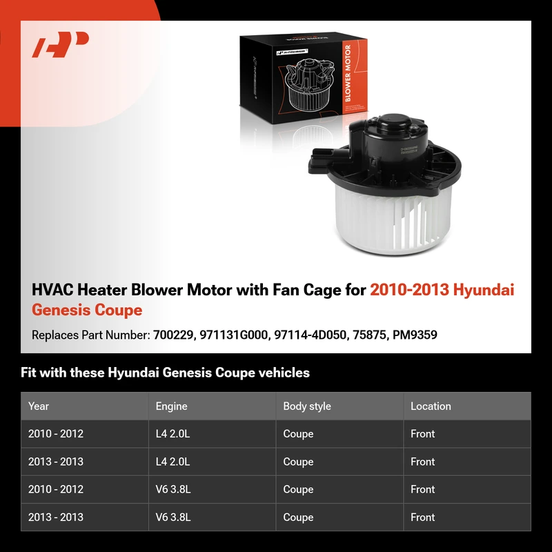 HVAC Heater Blower Motor with Fan Cage for 2010-2013 Hyundai Genesis Coupe