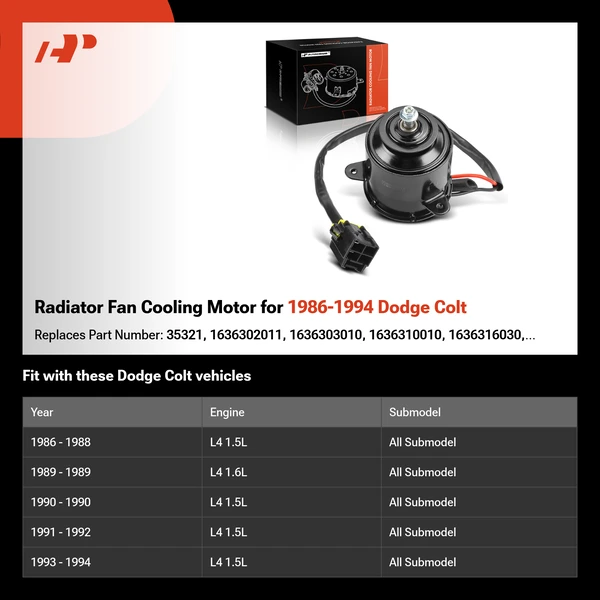 Radiator Fan Cooling Motor for 1986-1994 Dodge Colt