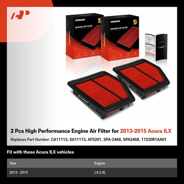 2 Pcs High Performance Engine Air Filter for 2013-2015 Acura ILX