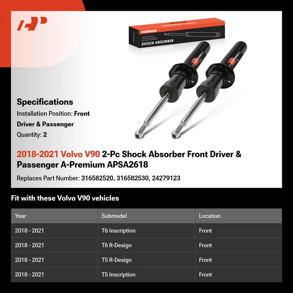 2018-2021 Volvo V90 2-Pc Shock Absorber Front Driver & Passenger A-Premium APSA2618