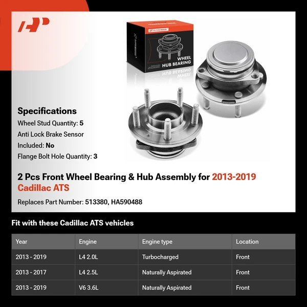 2 Pcs Front Wheel Bearing & Hub Assembly for 2013-2019 Cadillac ATS
