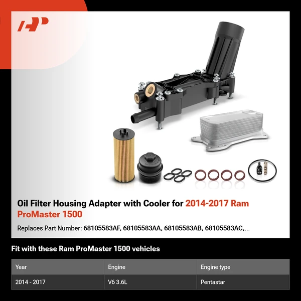 Oil Filter Housing Adapter with Cooler for 2014-2017 Ram ProMaster 1500