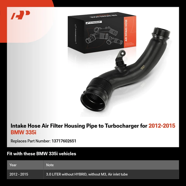 Intake Hose Air Filter Housing Pipe to Turbocharger for 2012-2015 BMW 335i