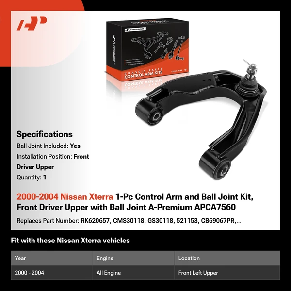 2000-2004 Nissan Xterra 1-Pc Control Arm and Ball Joint Kit, Front Driver Upper with Ball Joint A-Premium APCA7560