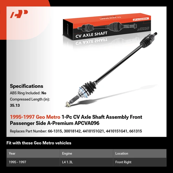 1995-1997 Geo Metro 1-Pc CV Axle Shaft Assembly Front Passenger Side A-Premium APCVA096