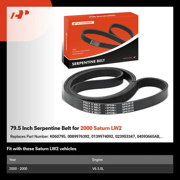 79.5 Inch Serpentine Belt for 2000 Saturn LW2