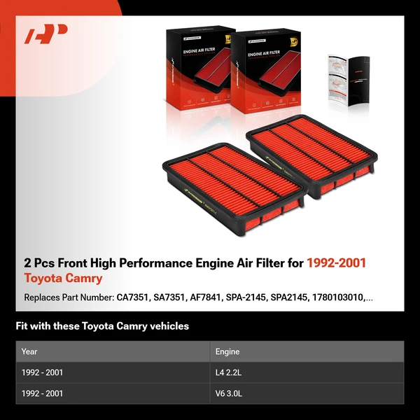 2 Pcs Front High Performance Engine Air Filter for 1992-2001 Toyota Camry
