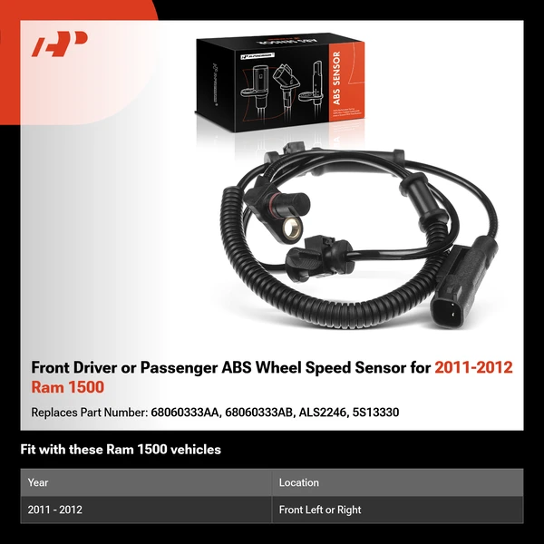 Front Driver or Passenger ABS Wheel Speed Sensor for 2011-2012 Ram 1500