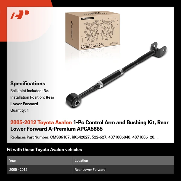 2005-2012 Toyota Avalon 1-Pc Control Arm and Bushing Kit, Rear Lower Forward A-Premium APCA5865