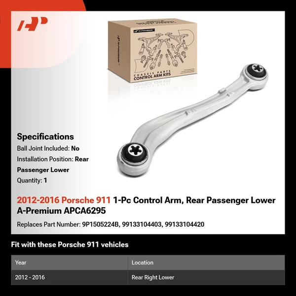 2012-2016 Porsche 911 1-Pc Control Arm, Rear Passenger Lower A-Premium APCA6295
