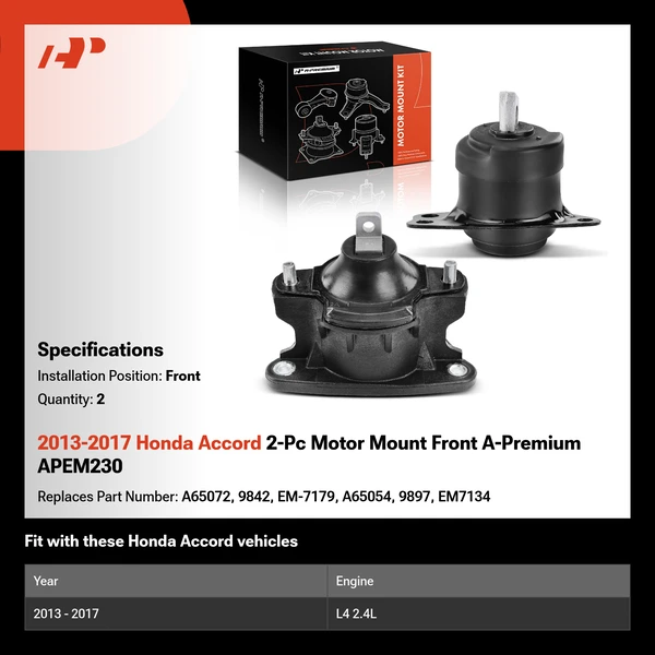 2013-2017 Honda Accord 2-Pc Motor Mount Front A-Premium APEM230