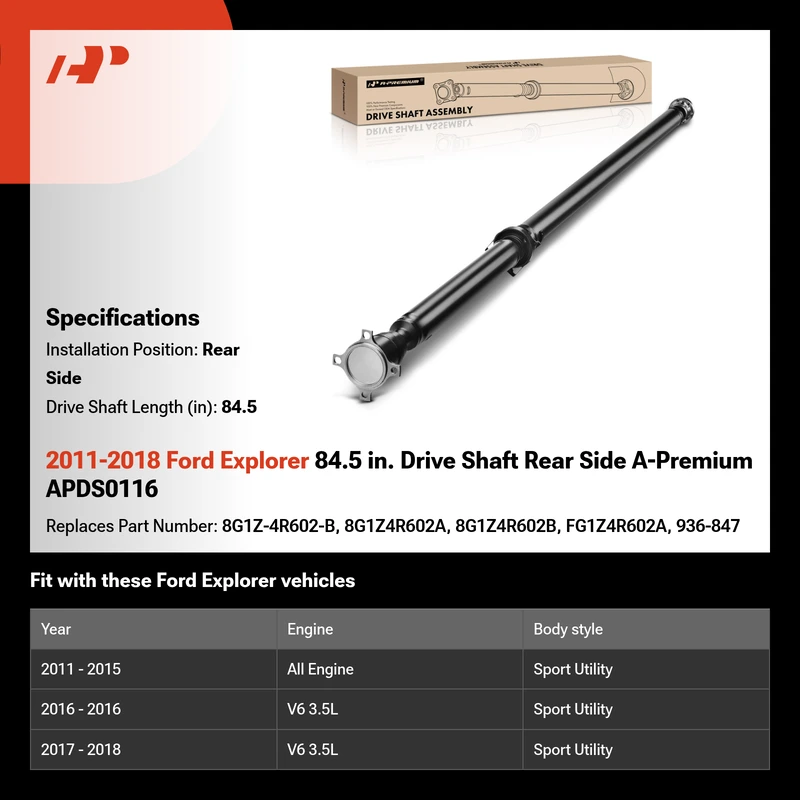 2011-2018 Ford Explorer 84.5 in. Drive Shaft Rear Side A-Premium APDS0116