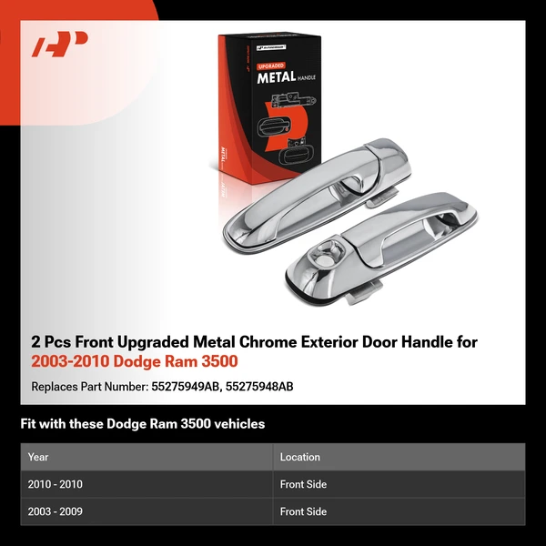 2 Pcs Front Upgraded Metal Chrome Exterior Door Handle for 2003-2010 Dodge Ram 3500