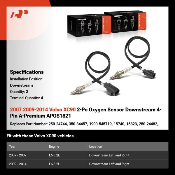 2007 2009-2014 Volvo XC90 2-Pc Oxygen Sensor Downstream 4-Pin A-Premium APOS1821