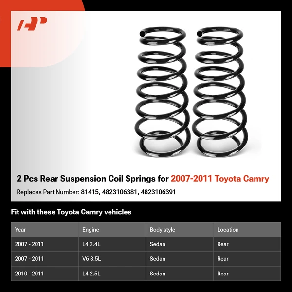 2 Pcs Rear Suspension Coil Springs for 2007-2011 Toyota Camry