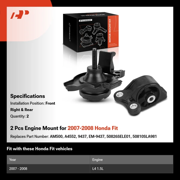 2 Pcs Engine Mount for 2007-2008 Honda Fit