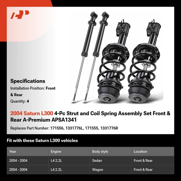 2004 Saturn L300 4-Pc Strut and Coil Spring Assembly Set Front & Rear A-Premium APSA1341