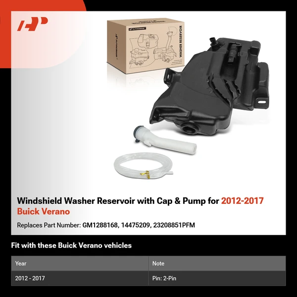 Windshield Washer Reservoir with Cap & Pump for 2012-2017 Buick Verano