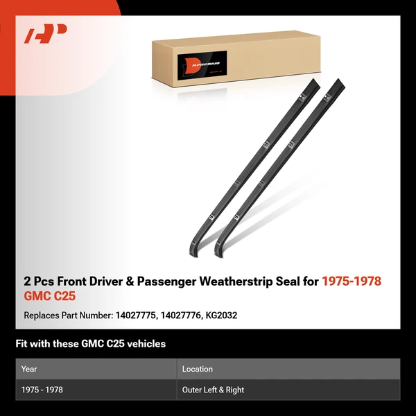 2 Pcs Front Driver & Passenger Weatherstrip Seal for 1975-1978 GMC C25