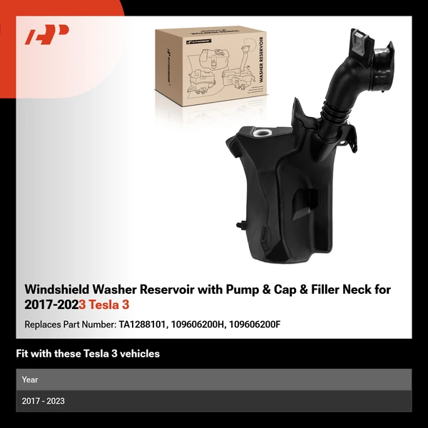 Windshield Washer Reservoir with Pump & Cap & Filler Neck for 2017-2023 Tesla 3