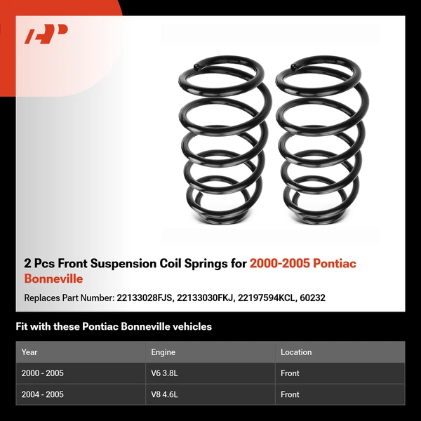 2 Pcs Front Suspension Coil Springs for 2000-2005 Pontiac Bonneville