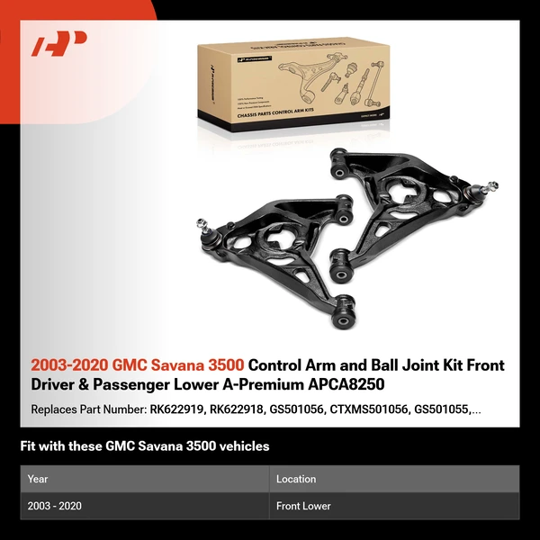 2003-2020 GMC Savana 3500 Control Arm and Ball Joint Kit Front Driver & Passenger Lower A-Premium APCA8250