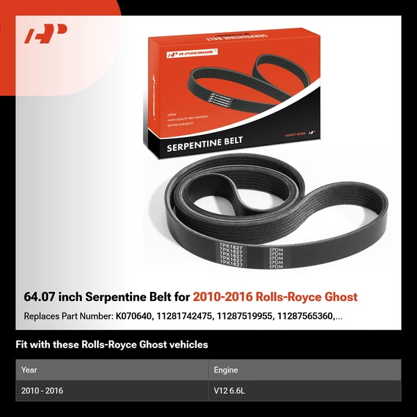 64.07 inch Serpentine Belt for 2010-2016 Rolls-Royce Ghost