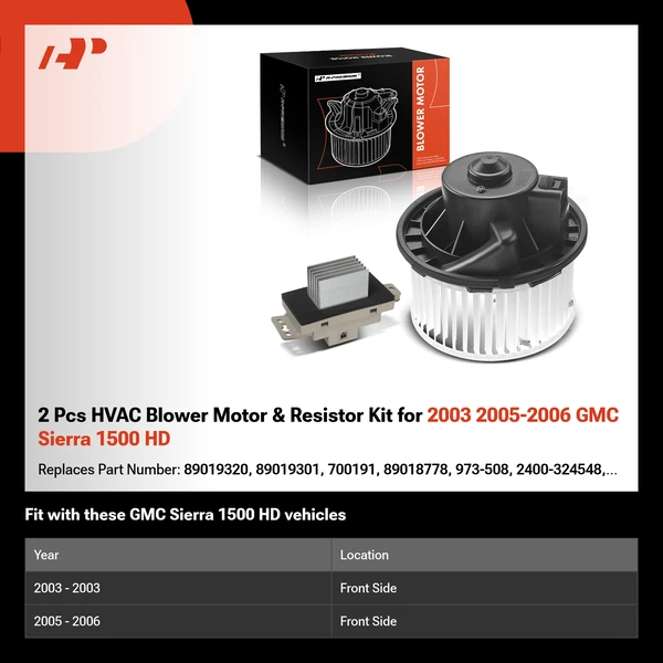 2 Pcs HVAC Blower Motor & Resistor Kit for 2003 2005-2006 GMC Sierra 1500 HD
