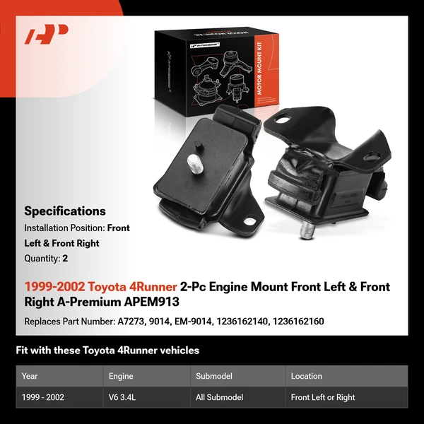 1999-2002 Toyota 4Runner 2-Pc Engine Mount Front Left & Front Right A-Premium APEM913
