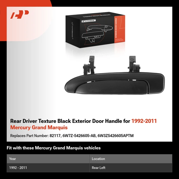 Rear Driver Texture Black Exterior Door Handle for 1992-2011 Mercury Grand Marquis