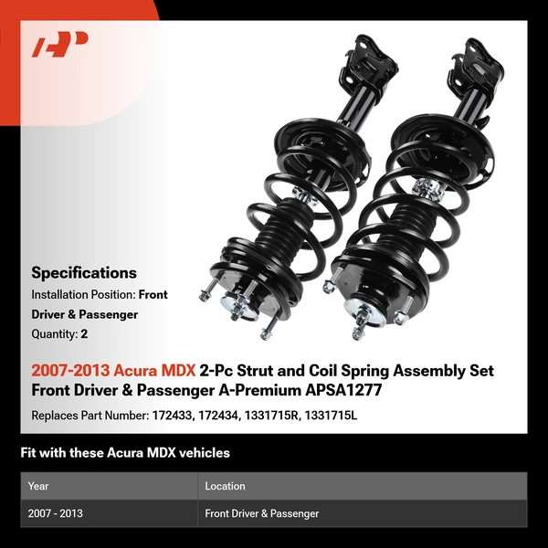 2007-2013 Acura MDX 2-Pc Strut and Coil Spring Assembly Set Front Driver & Passenger A-Premium APSA1277