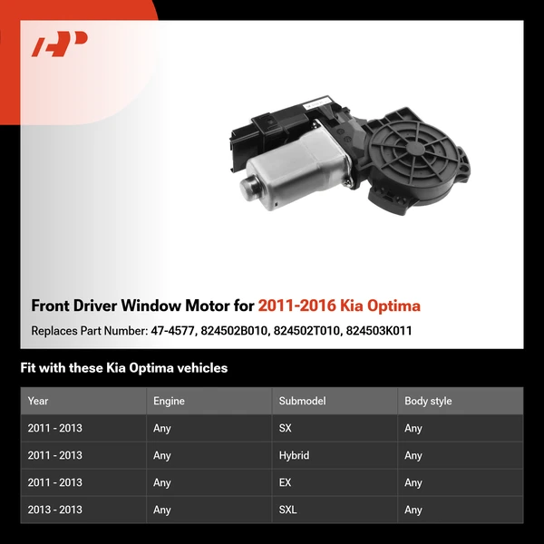 Front Driver Window Motor for 2011-2016 Kia Optima