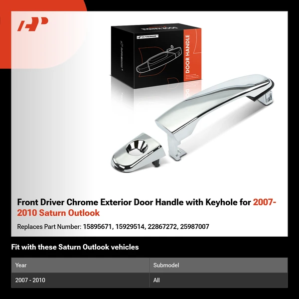 Front Driver Chrome Exterior Door Handle with Keyhole for 2007-2010 Saturn Outlook