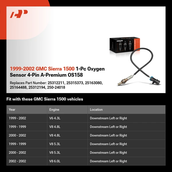 1999-2002 GMC Sierra 1500 1-Pc Oxygen Sensor 4-Pin A-Premium OS158