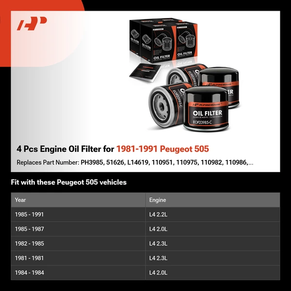 4 Pcs Engine Oil Filter for 1981-1991 Peugeot 505