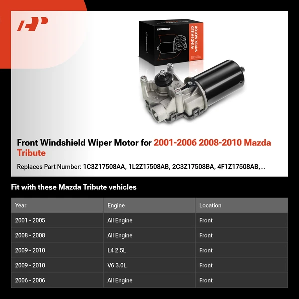 Front Windshield Wiper Motor for 2001-2006 2008-2010 Mazda Tribute